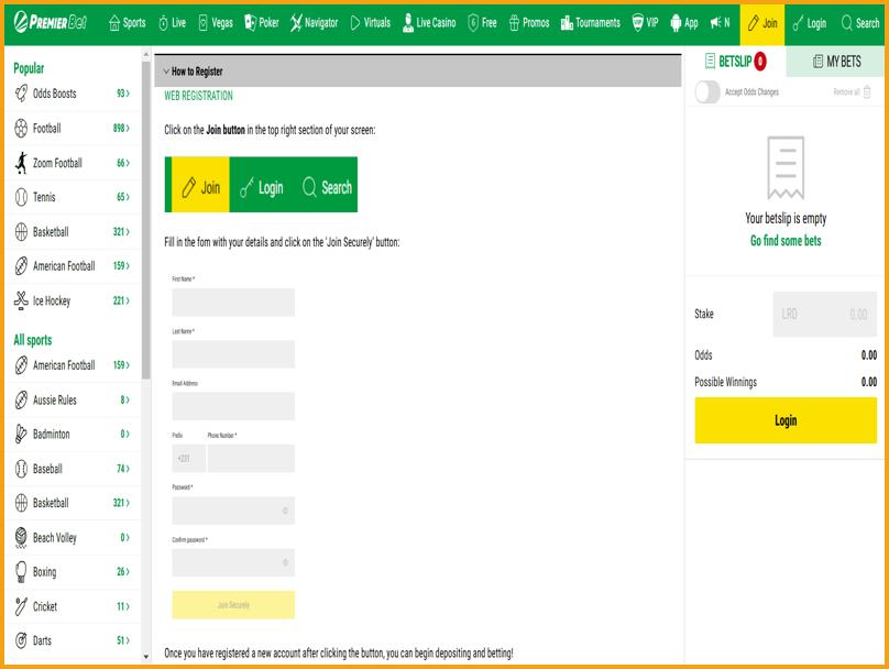 Registrazione al Casinò Premier Bet