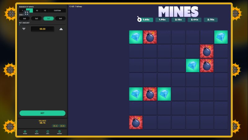 Características principales del juego de choque Hacksaw Mines