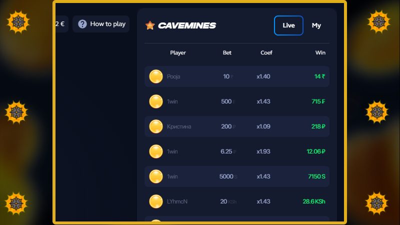 Payouts in the Gambling Game Mines from 1Win Games