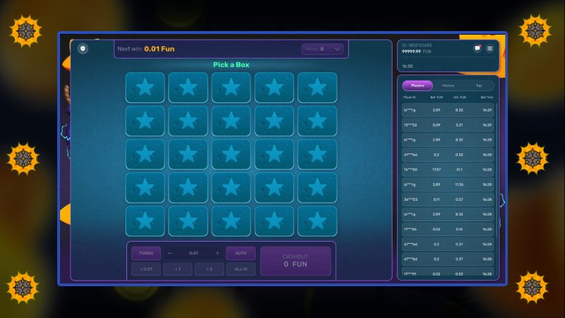 Turbo Mines Galaxsys game - play for money at online casino