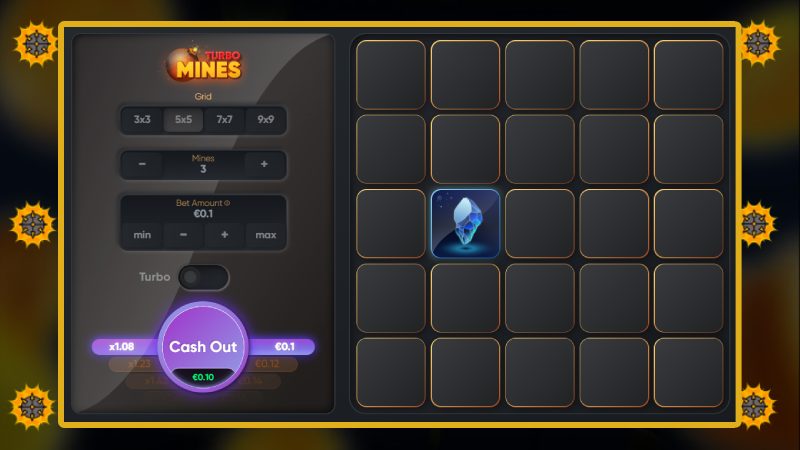 Tema e simboli della slot nel gioco online Turbo Mines