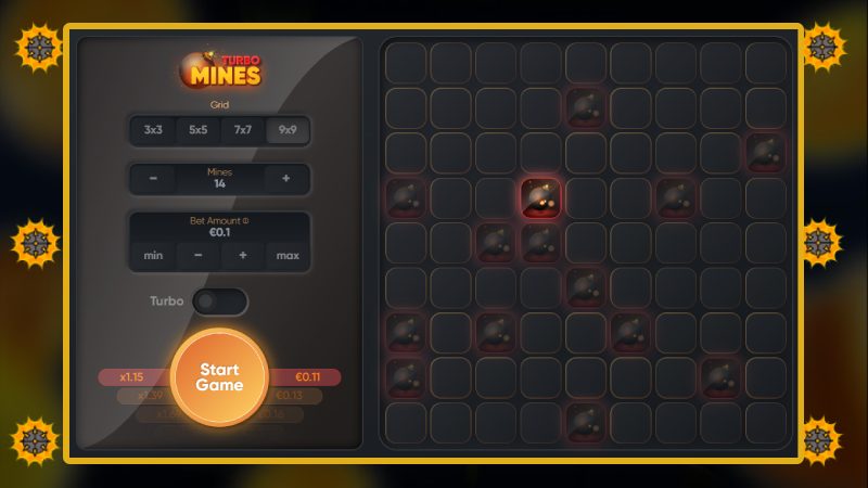 Rules and key parameters of Turbo Mines in online casino