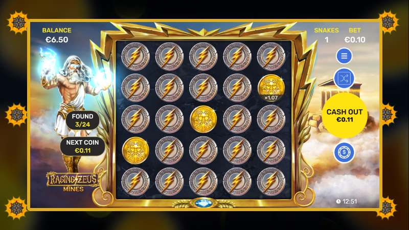 Tema e simboli della slot Raging Zeus Mines